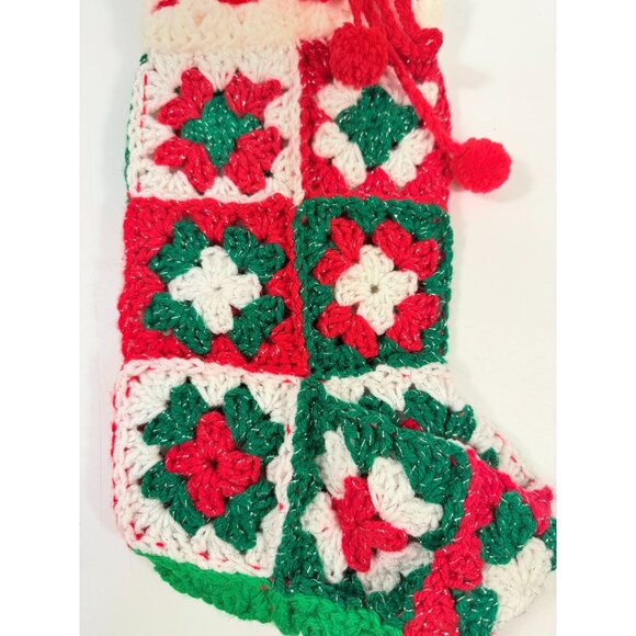White Granny Square Christmas Stocking 13 Retro Handmade |Vintage Handmade - Picture 13 of 14